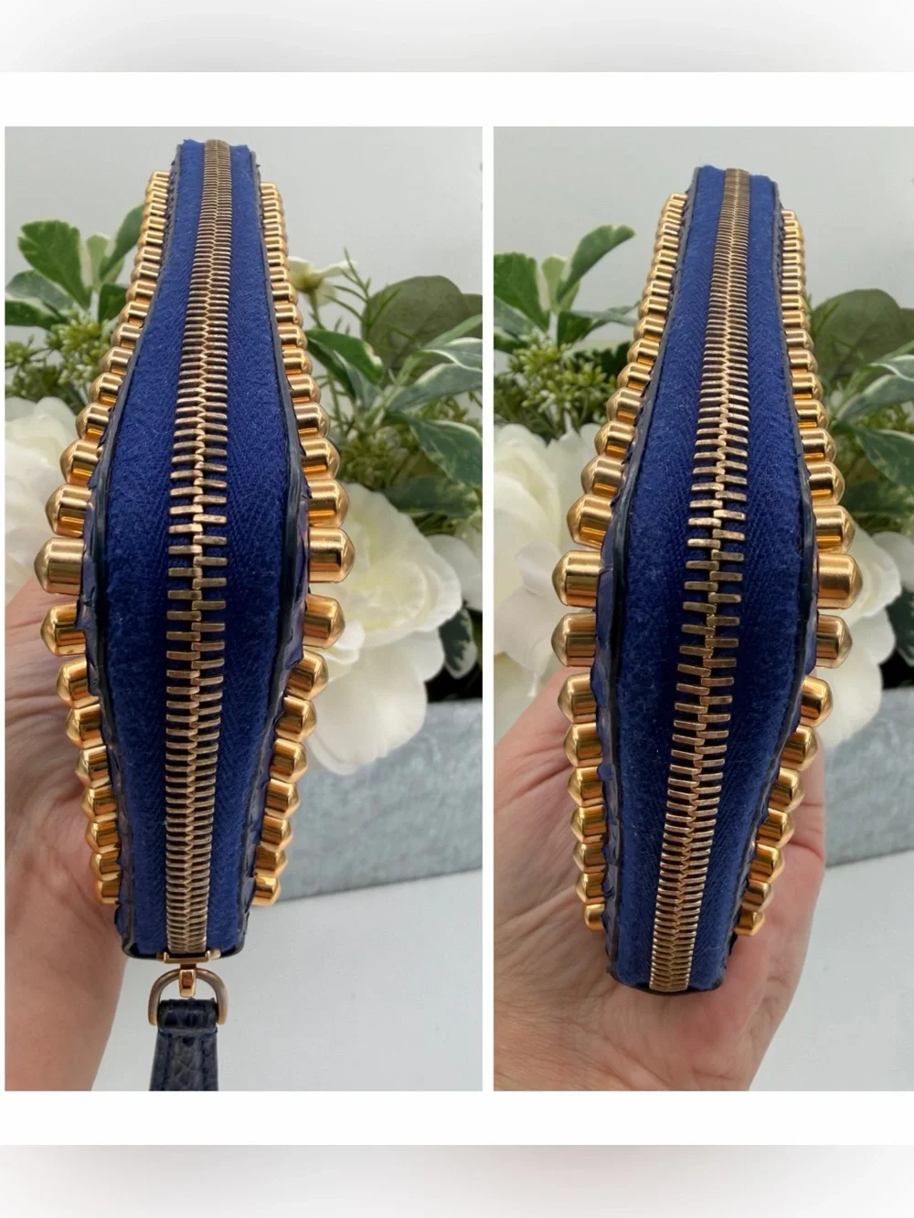 Fendi Karlito Blue Python Snakeskin Studded Zip Wallet Rare Colorway✨✨ W/ COA